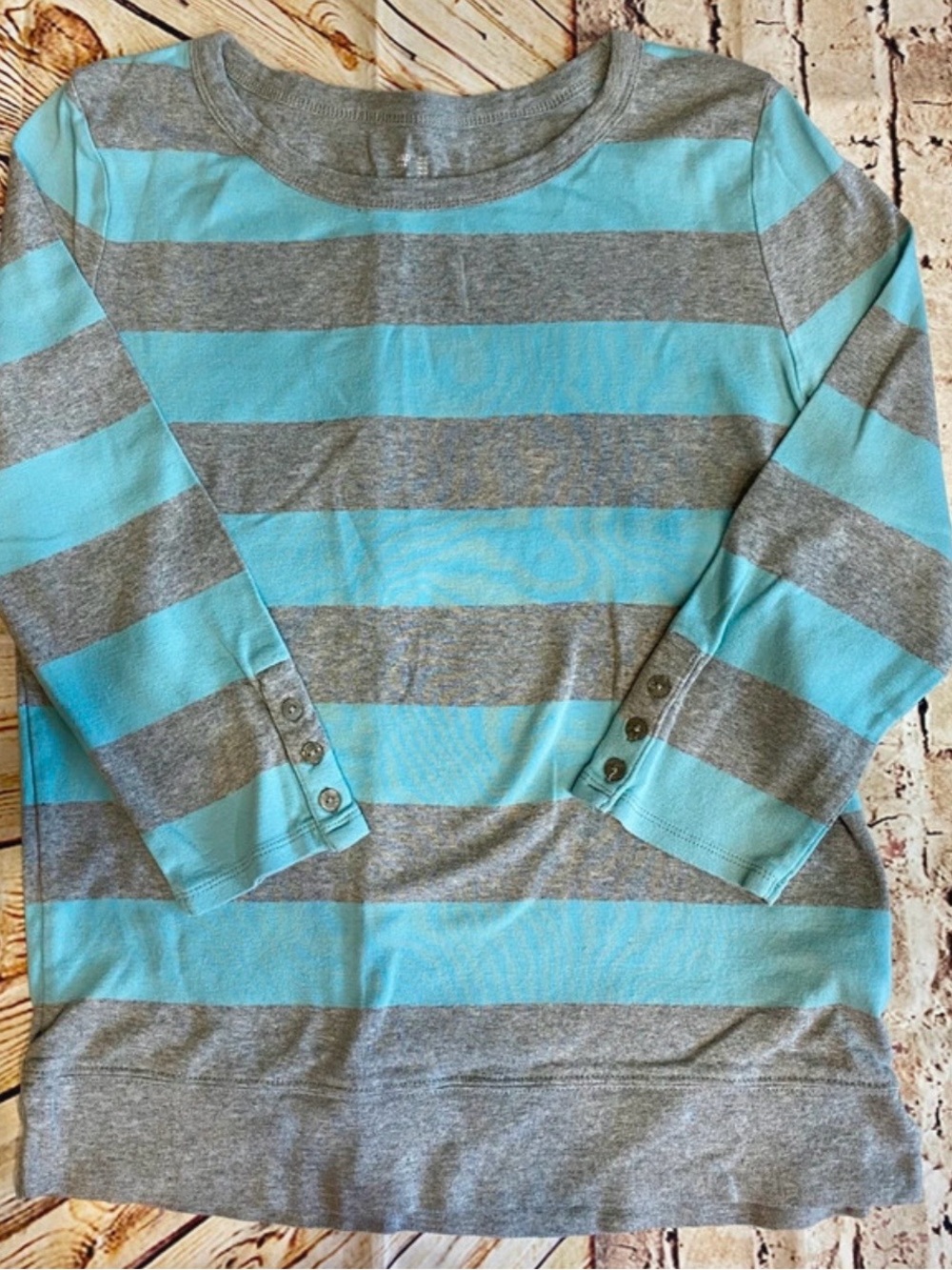 Womens Long Sleeve Striped Top - Blue & Gray